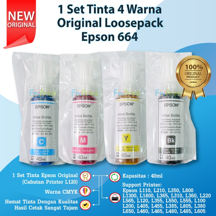 Tinta Printer Epson L120 664 T6641 Original 100% Loosepack 1 Set 4 Warna