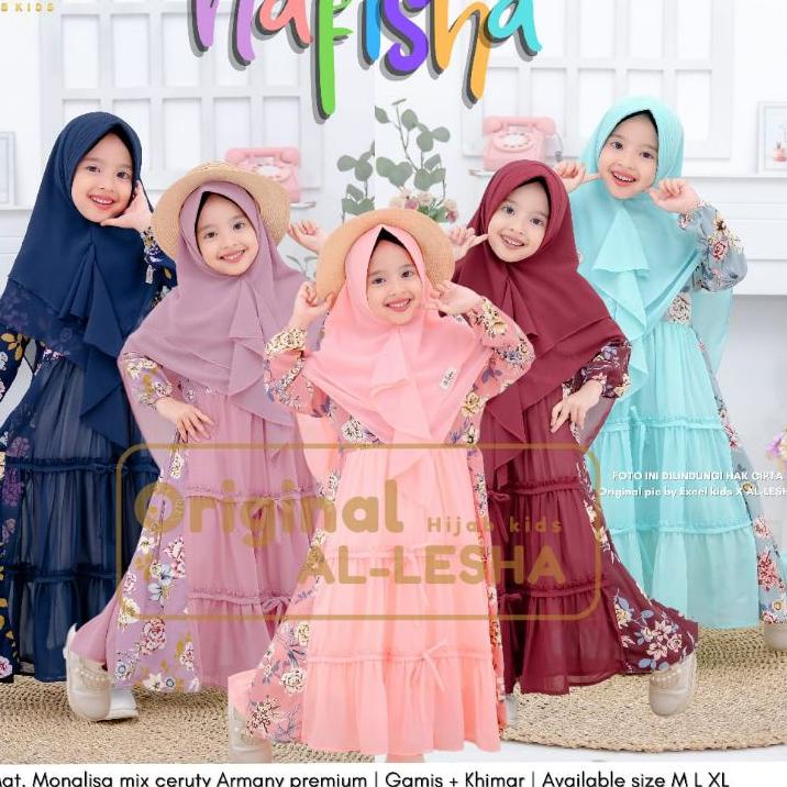 [PROMO 99I64] Gamis Kids Motif Series Original Al Lesha By Excel Muslim Anak Bahan Monalisa Mix Ceru