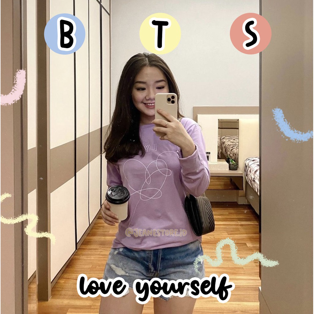 BTS LOVE YOURSELF LILAC LENGAN PANJANG BANGTAN ARMY KATUN TSHIRT TUMBLR TEE BAJU KAOS WANITA UNGU