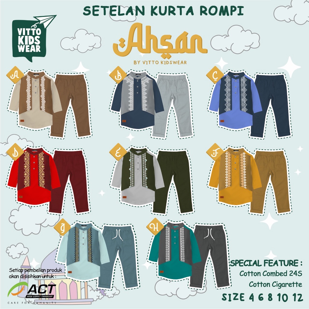 Setelan Kurta Rompi Ahsan / setelan koko anak laki-laki / Baju muslim anak laki-laki