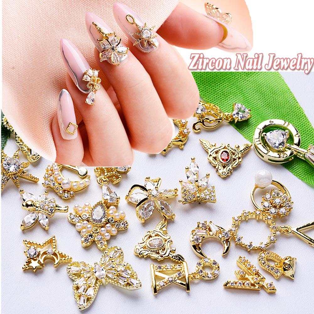 AUGUSTINA Agustina Kuku Berlian Imitasi Kupu-Kupu Shiny Charms Pearl Manicure Tools Berlian Logam Zirkon Kristal Liontin