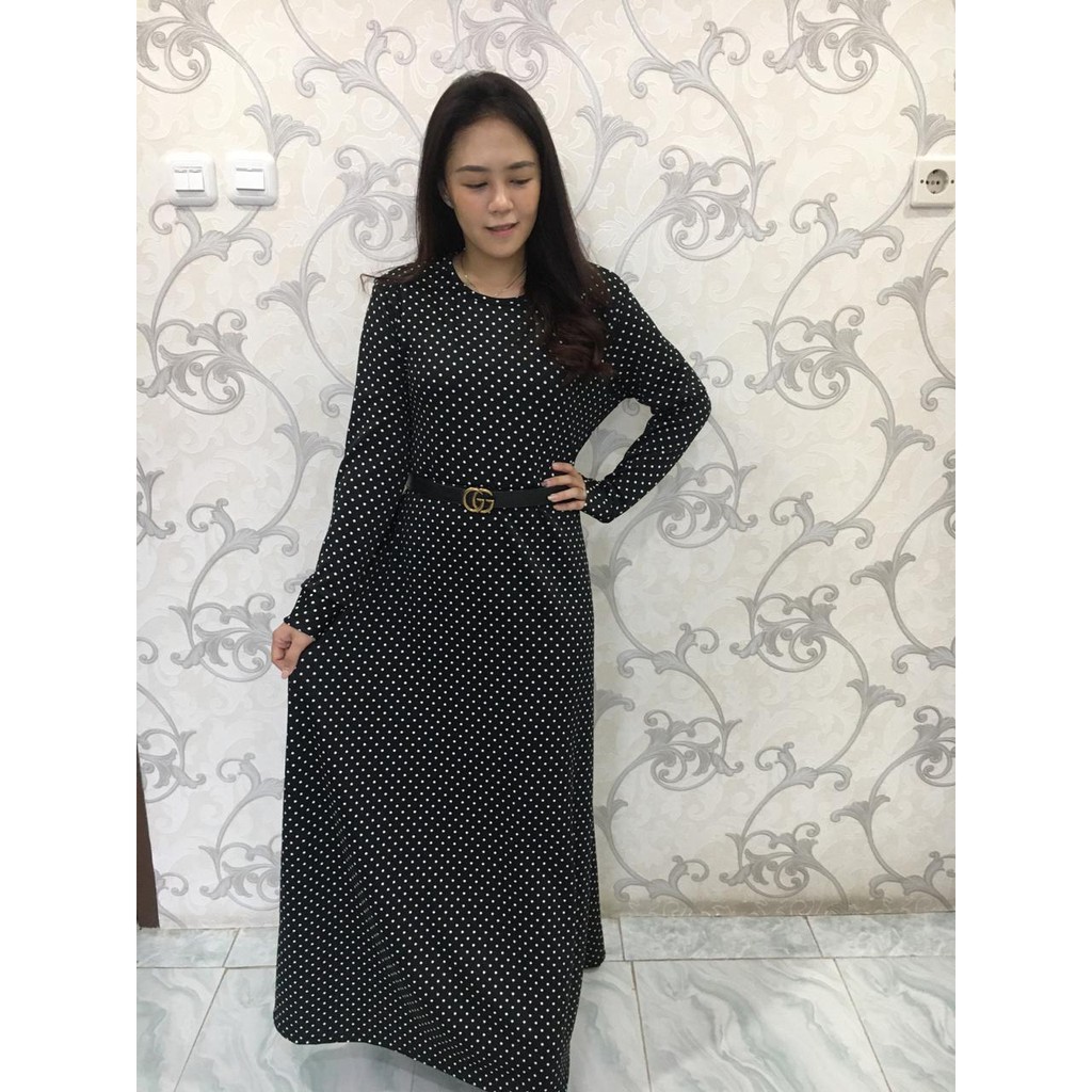 GAMIS MOTIF POLKADOT KECIL BAHAN WOLFIS KANTONG DEPAN