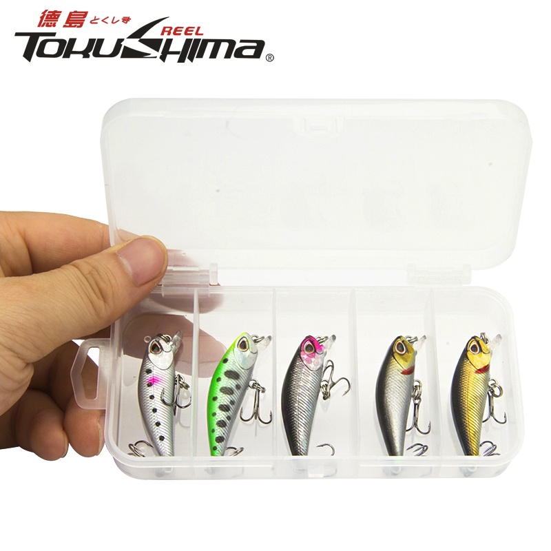 5pcs 3D Mata Ikan Kecil Tenggelam 2treble Hook Metal Minnow 3.5G /4.5Cm Memancing Umpan 5warna Umpan Pancing Semua Kedalaman Umpan Lure Double Fishing Ring Aksesoris Lure for Fishing