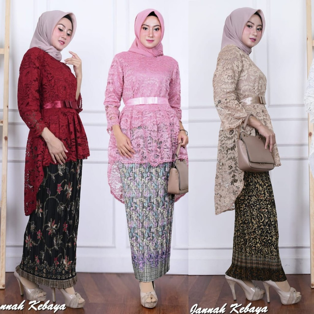 SB Collection Stelan Kebaya Rima Blouse Brukat Pita Dan Rok Plisket Maxi Jumbo Batik Wanita