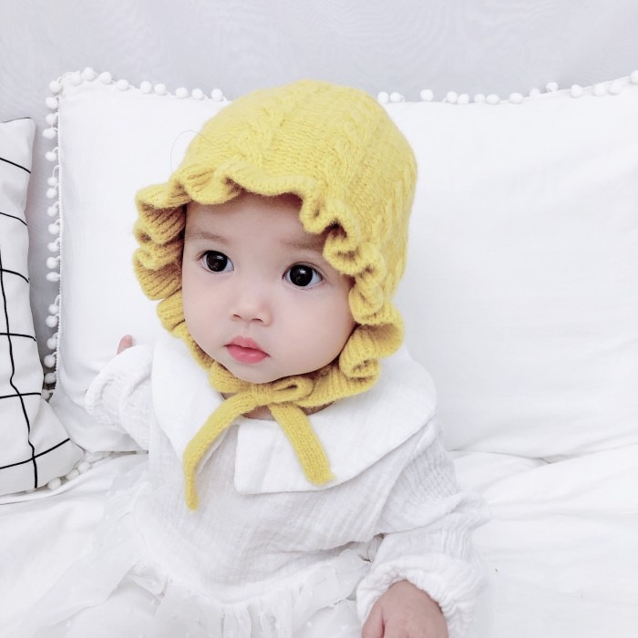 TP26-Topi Rajut Tebal Anak Perempuan Knitted Ruffle