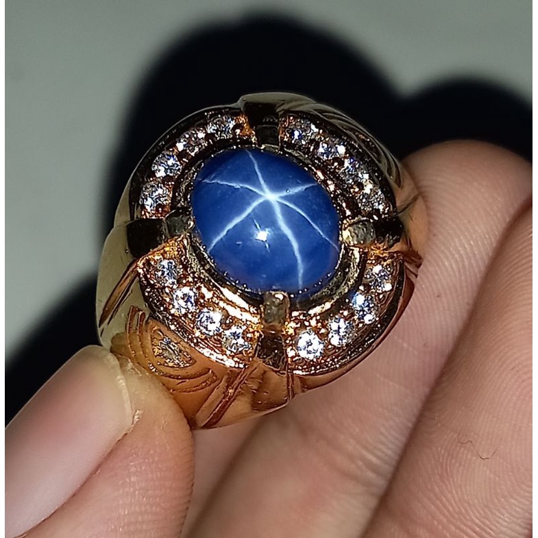BATU CINCIN PRIA BLUE STAR SAFIR ASLI BANGKOK IKATAN PERAK BANGKOK