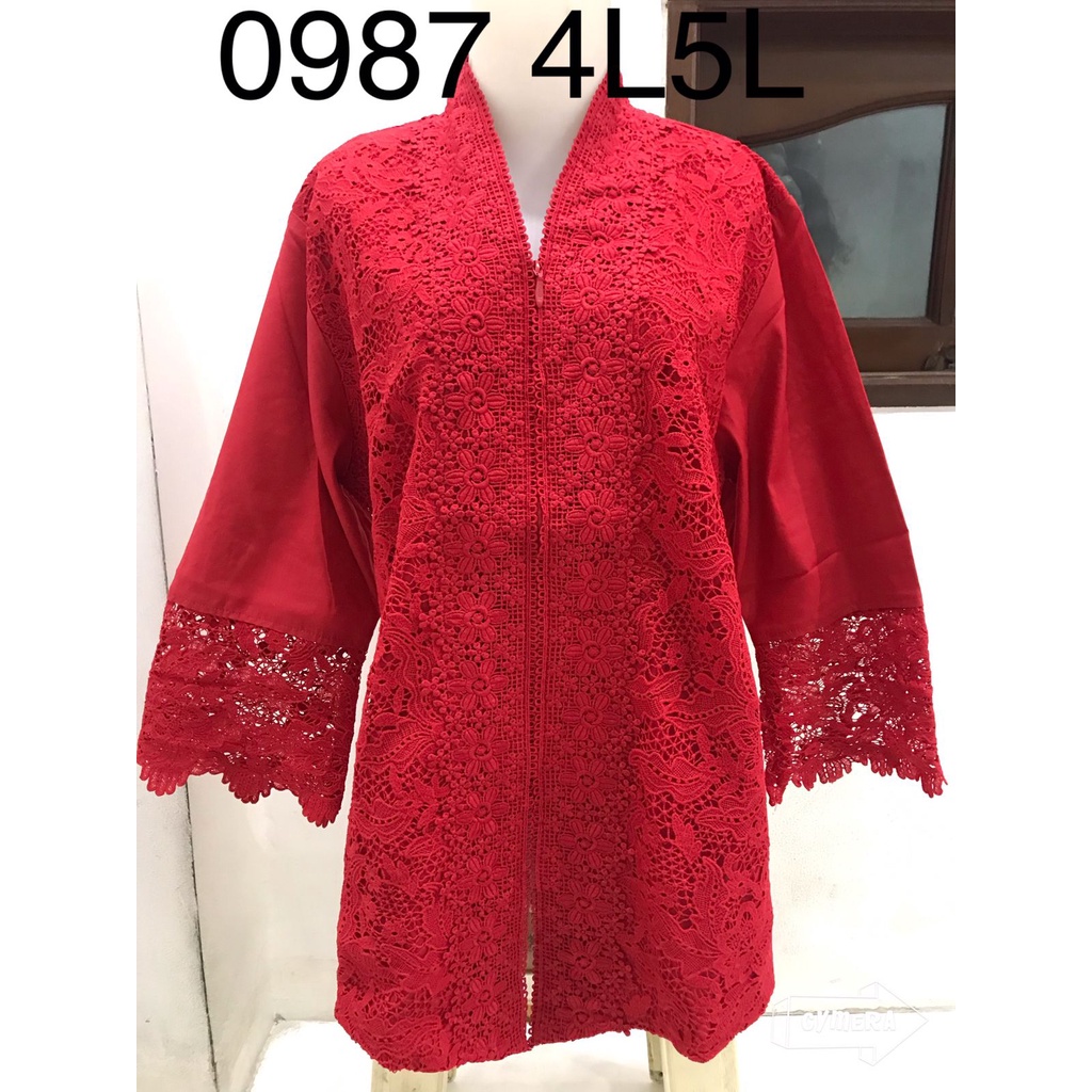 kebaya encim brukat depan jumbo //kebaya alexuez premium brukat jumbo merah/hitam 0987