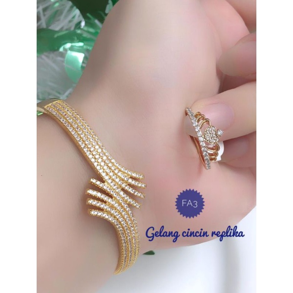 [Replika berlian] Set gelang tangan bangle dan cincin mewah replika berlian gold silver 120721