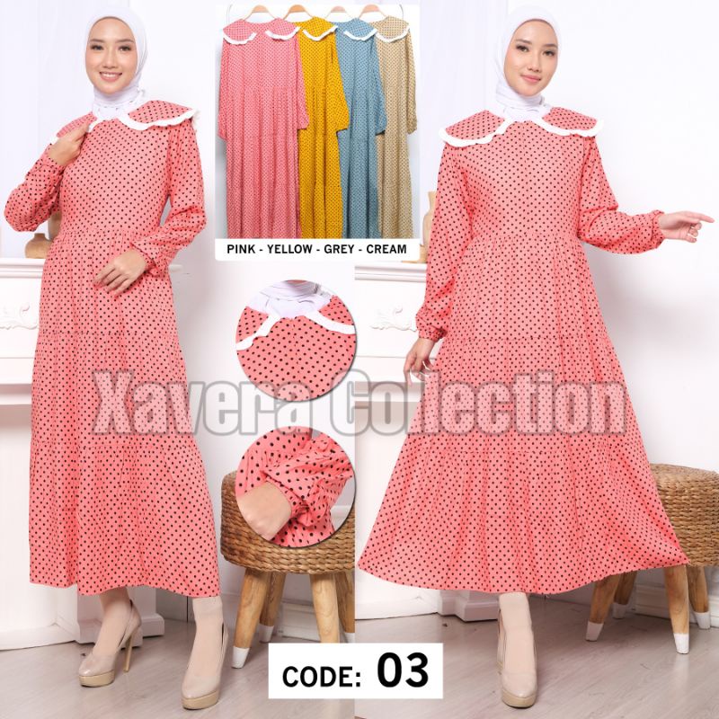 XC - Midi Dress Polka 03 / Dress Midi Wanita Kekinian