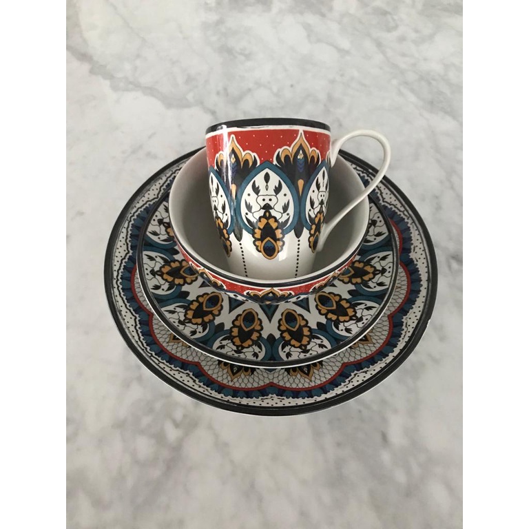 SET 16 PIRING SANGO KERAMIK MOTIF TUNISIA