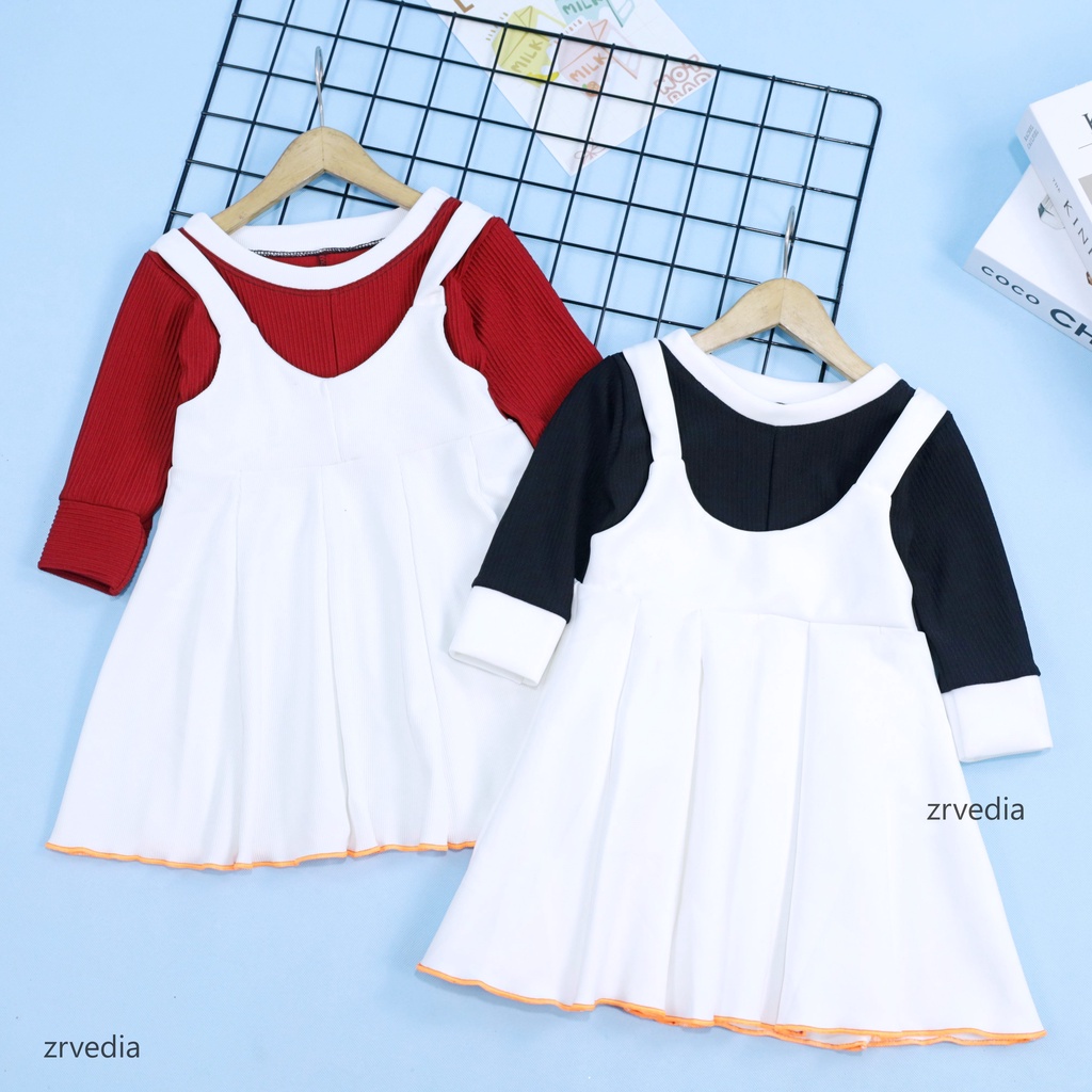 Dress Kiki uk 1-4 Tahun / Dres Anak Perempuan Baju Overall Murah Gaun Pesta Lengan Panjang Adem