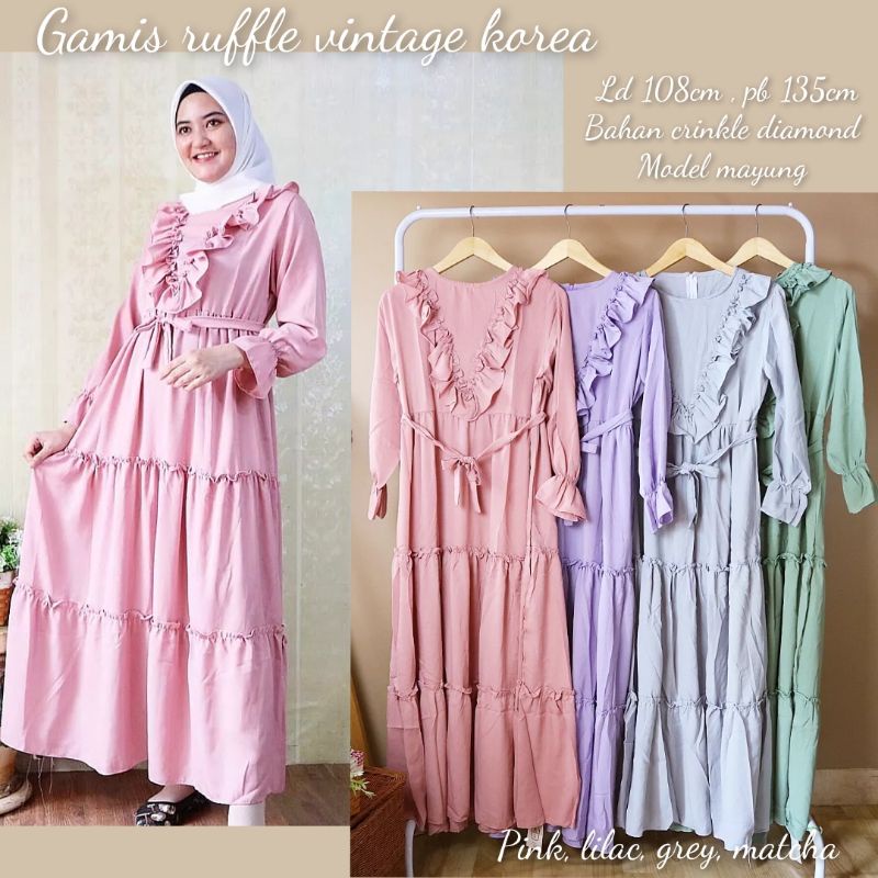 gamis vintage korea # dtess vintage korea # gamis crinkle ruffle #gamis ruffle syari #gamis vintage 
