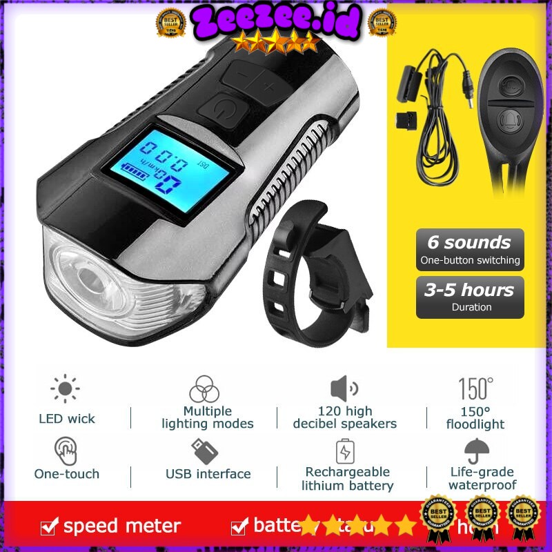 TaffSPORT Lampu Klakson Sepeda LCD Screen Waterproof + Speedometer - XA-585 - Black   Print