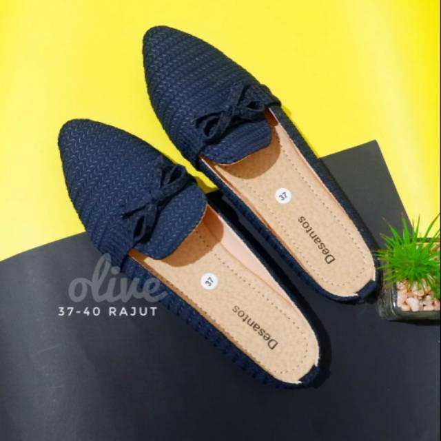 Sandal Slop Flat Desantos Rajut wanita, good quality, realpict, free box