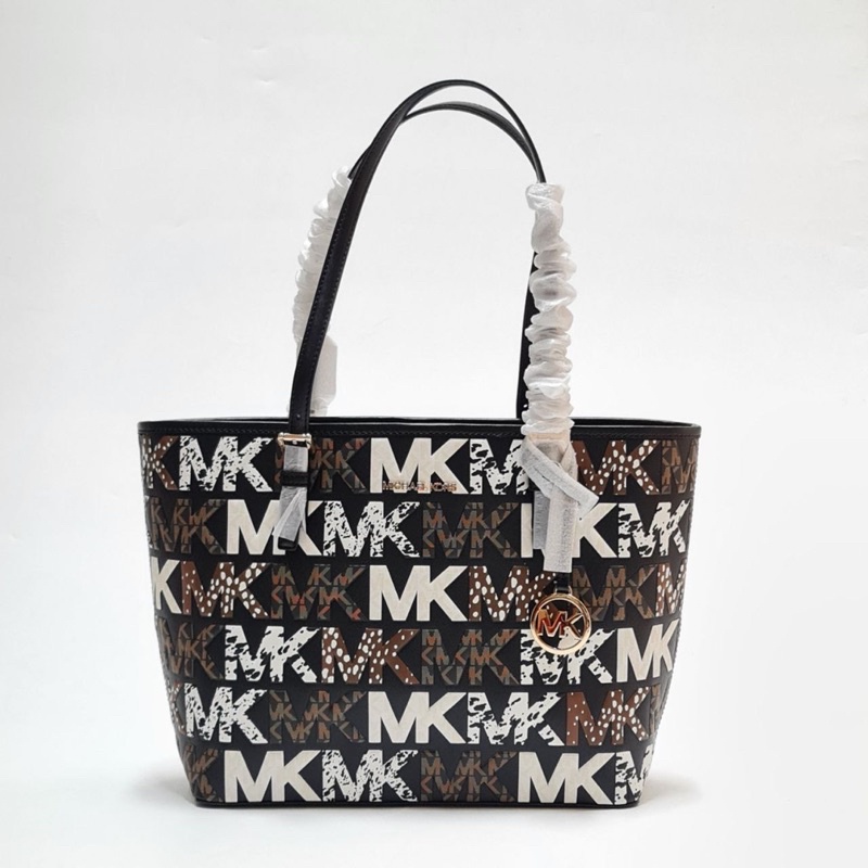 MK JET SET TRAVEL MD CARRYALL TOTE BLACK MULTI 32/44x27x11