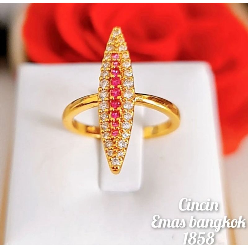 Cincin Dewasa Permata Merah Lapis Emas