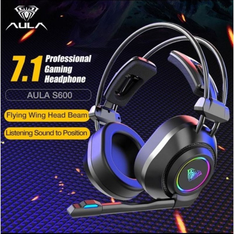 Headset Gaming AULA S600 USB Virtual 7.1 Surround Sound RGB Light S-600