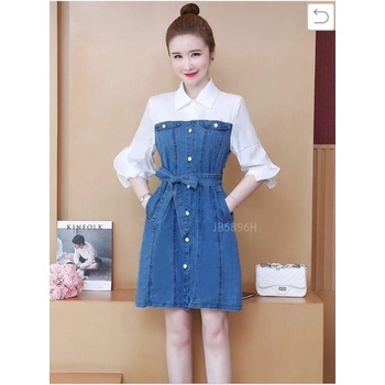 Baju Dress Wanita Tamira Denim Kombinasi Moscrepe Remaja Dewasa Trendy Kekinian Terbaru 2022 Gaun Pe