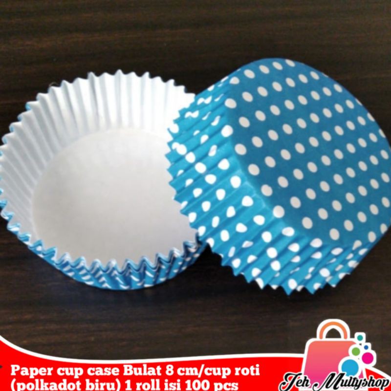 

Paper cup case Bulat 8 cm/cup roti (polkadot biru) 1 roll isi 100 pcs