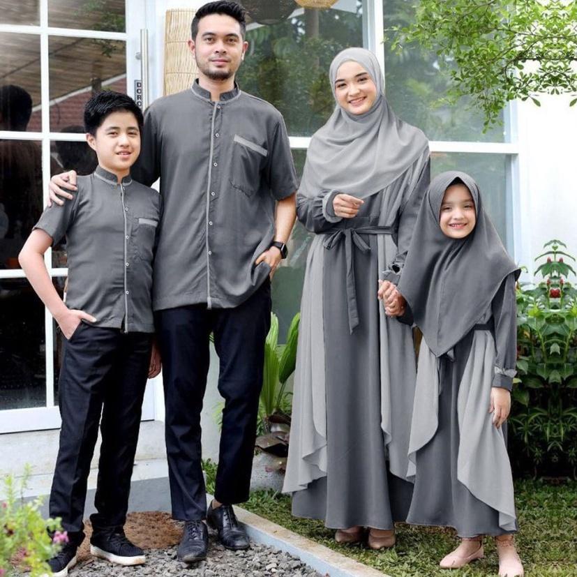 Model Baru.. Baju Couple Satu Keluarga + Hijab Busana Lebaran 2022 Gamis Couple Muslim/Fashion Islam