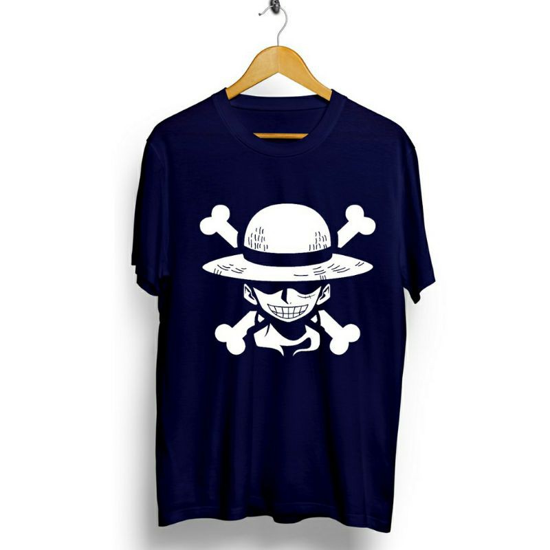 fourfashion Kaos Pria Kaos Distro LUFFY TULANG NavyBlue CN814