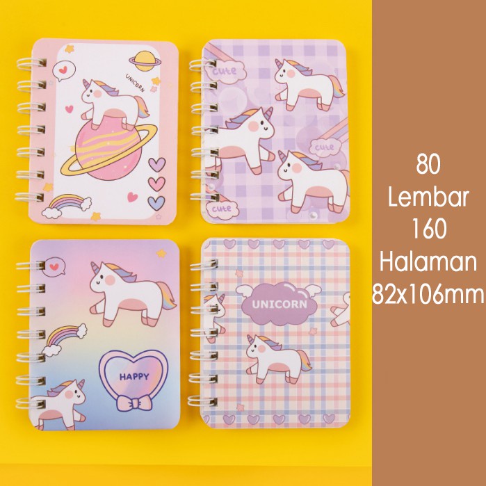 

MINI NOTEBOOK SPIRAL BUKU TULIS CATATAN KECIL BERGARIS MOTIF CUTE UNICORN