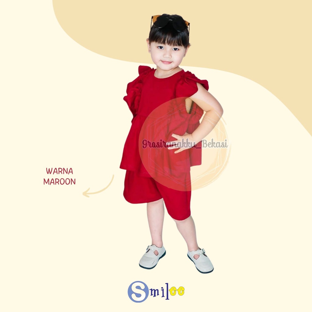 Setelan Anak Kaos Smilee Moza Warna Maroon Size 1-5Thn