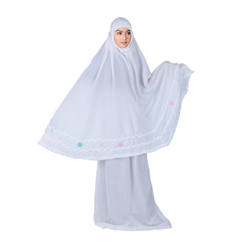 Mukena Sholat Wanita Dewasa Putih Model Terbaru Rayon Premium Cantik Adem