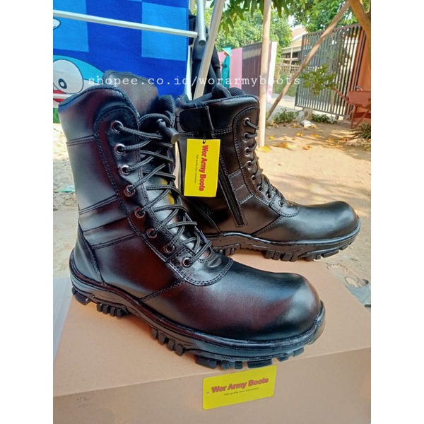 Sepatu pdl kulit sapi asli model jatah TNI AD safety  Full kulit Sapi Asli by Wor Army Boots