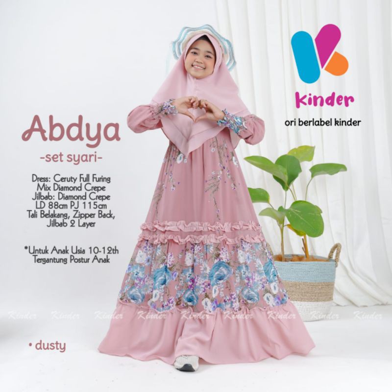 Abdya Set Syari Kids by Kinder/Gamis set anak + jilbab/Gamis set anak usia 10-12 tahun
