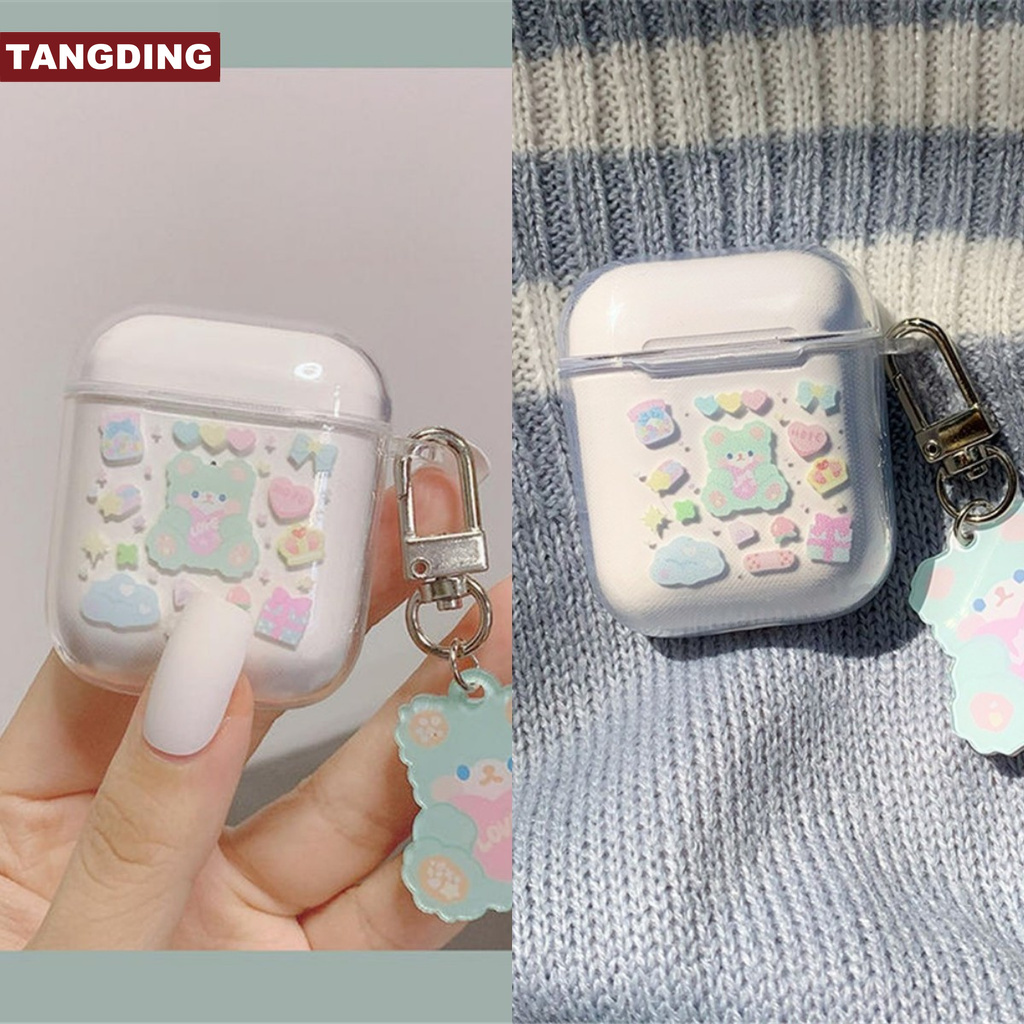 【COD Tangding】INS Cute Bear with AirPODS 1/2 Earphone Case Cartoon Apple Wireless Bluetooth Protective Soft Case