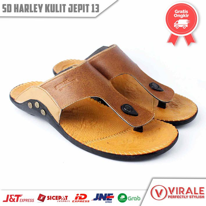 Sandal Kulit Asli Pria Harley Davidson JPT 013 TAN