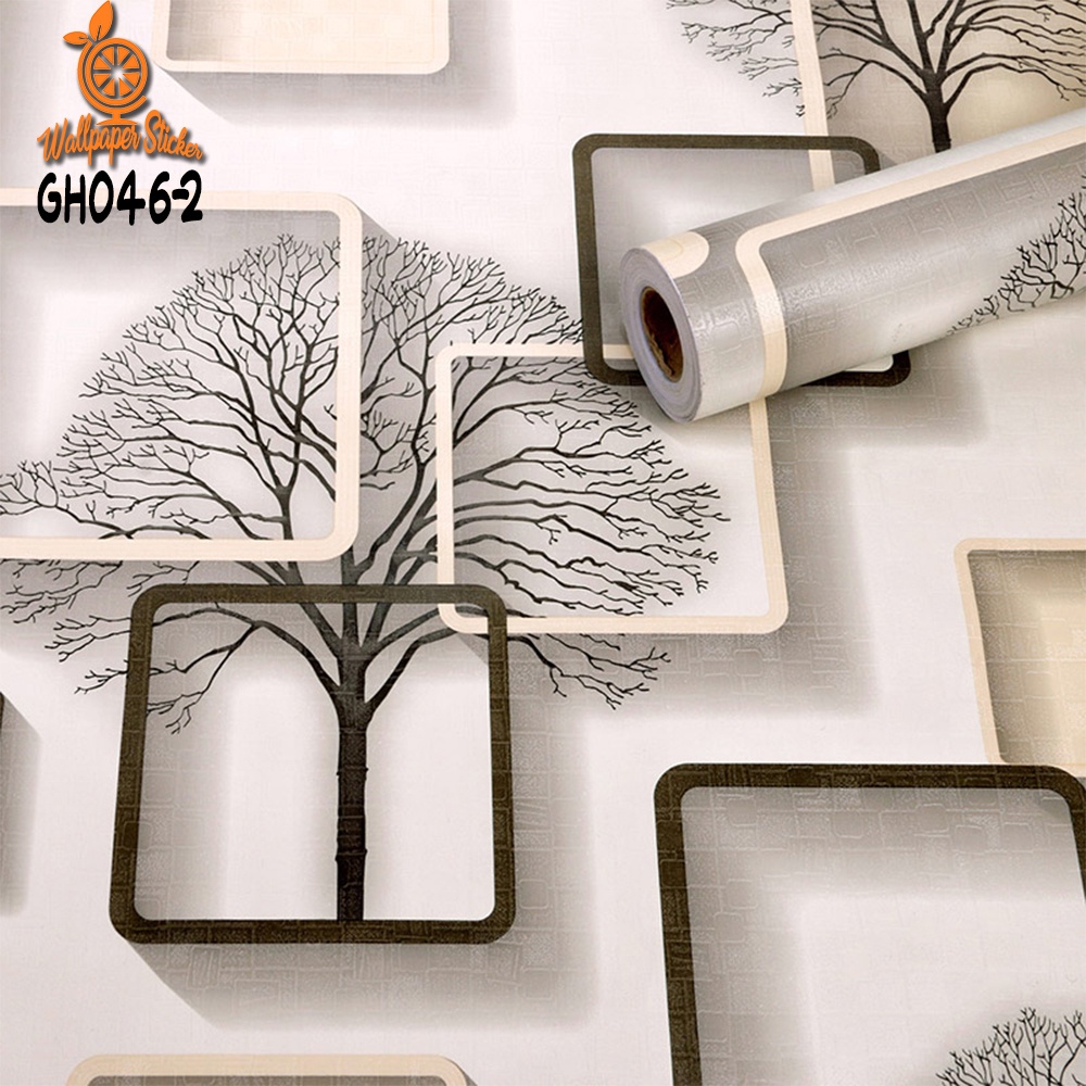 PUSAT WALLPAPER PAKET 5 ROLL - Walpaper Sticker Dinding Kamar Tidur motif KOTAK 3D TREE UNGU Promo Murah / Wallpaper COD TERMURAH