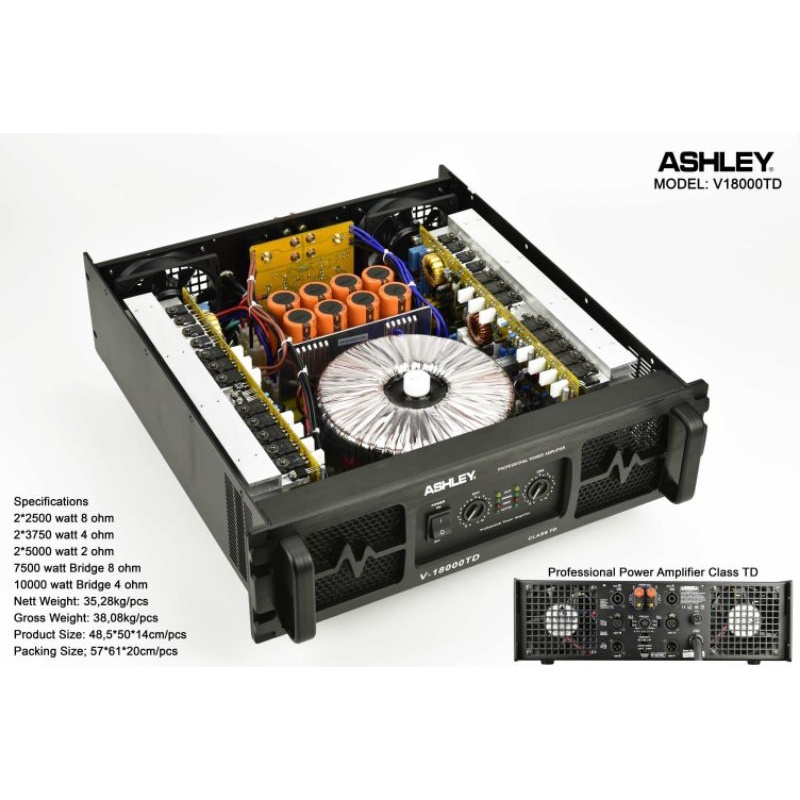 power amplifier 2 channel original ashley v18000td power amplifier