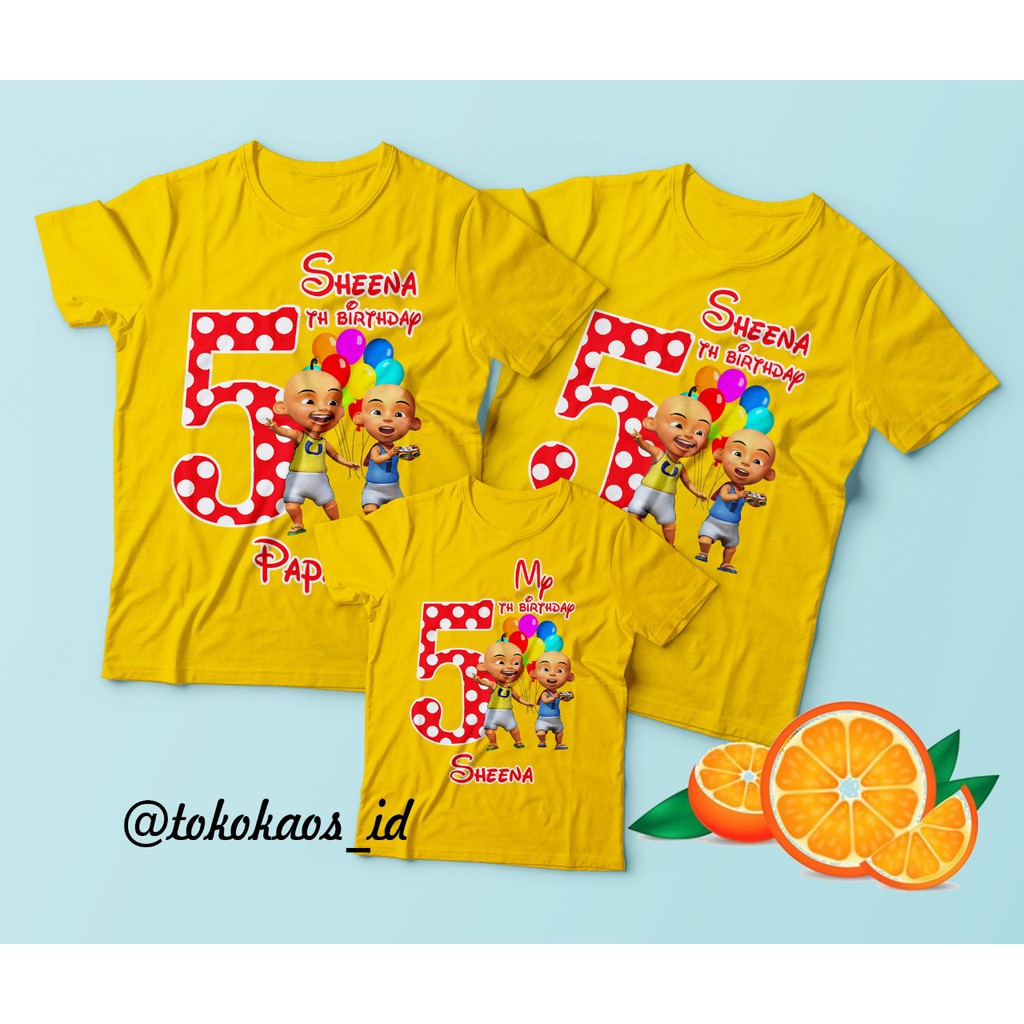 kaos upin dan ipin birthday ada ukuran anak dan dewasa bahan katun premium bisa custom ultah