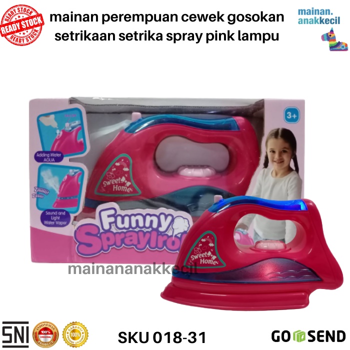 mainan anak perempuan cewek gosokan setrikaan setrika spray pink lampu