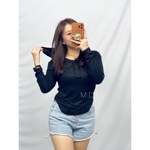 MDLV ~ 5061# Arlderine Rib Hoodie Top Atasan Hoodie Lengan Panjang Korea Look Fashion Import