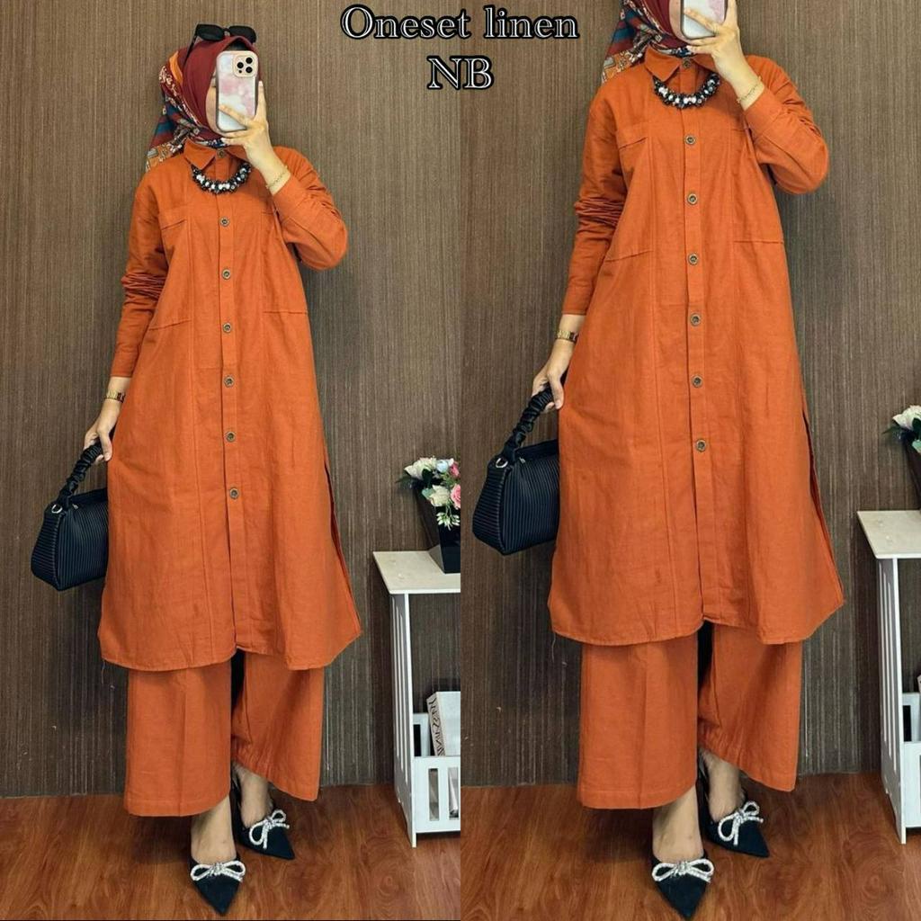 ONESET TUNIK LINEN KANCING