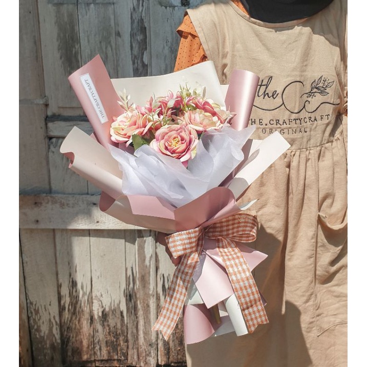 Buket Bunga Mawar Pink | Buket bunga artificial | Buket wisuda | Premium buket