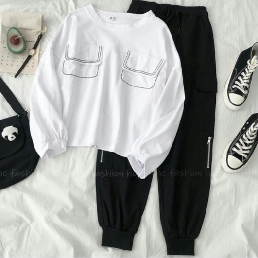 setelan wanita one set remaja stlan celana joger kekinian murah terbaru cewek baju santai olahraga