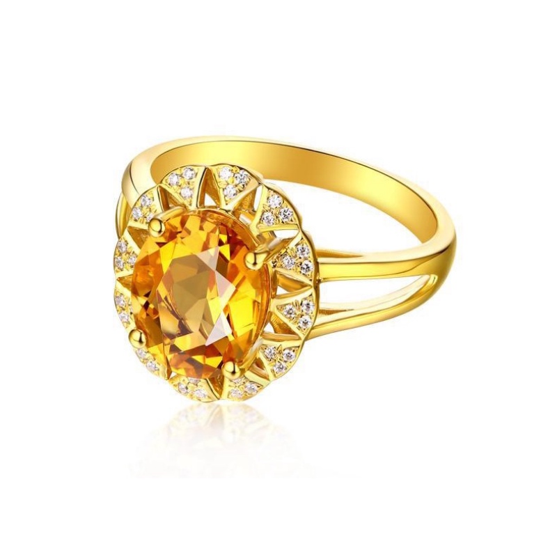 Set Cincin Emas Emas Asli Kadar 375Hias Berlian Oval Citrine Dapat Disesuaikan Untuk Pertunangan