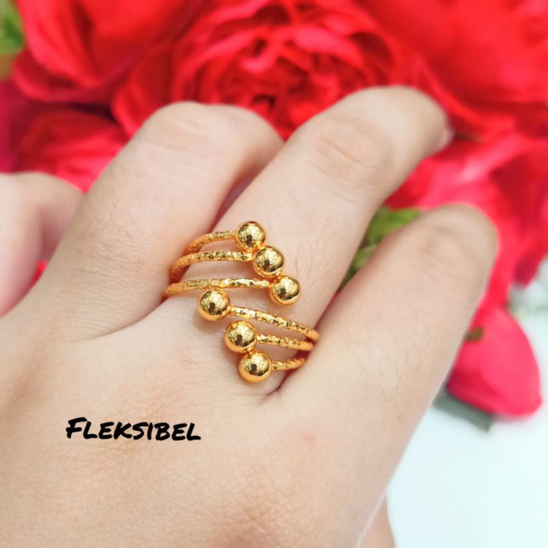 Gelang Dewasa  Gelang Kroncon Motif Bulat Fleksibel + Cincin dewasa Fleksibel Warna Gold