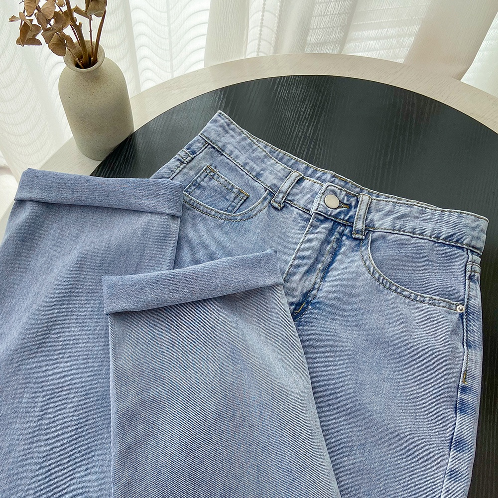 Biru Highwaist Kulot Celana Jeans panjang Wanita Kualitas premium