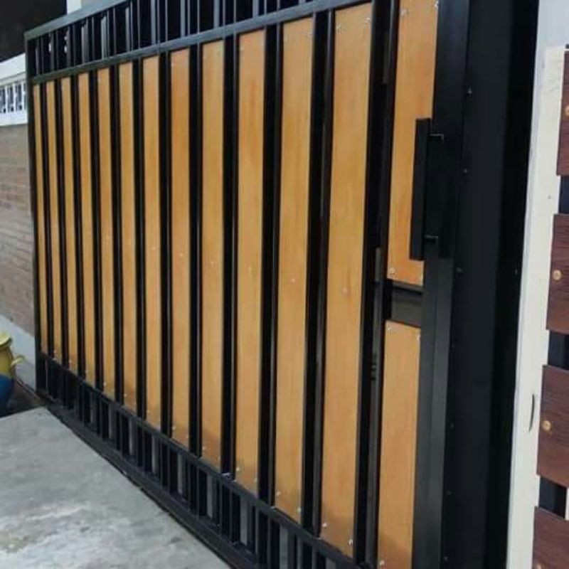 Pembuatan Pintu Pagar Dorong Minimalis Variasi Motif Serat Kayu Grc Rangka Galvanis Shopee Indonesia