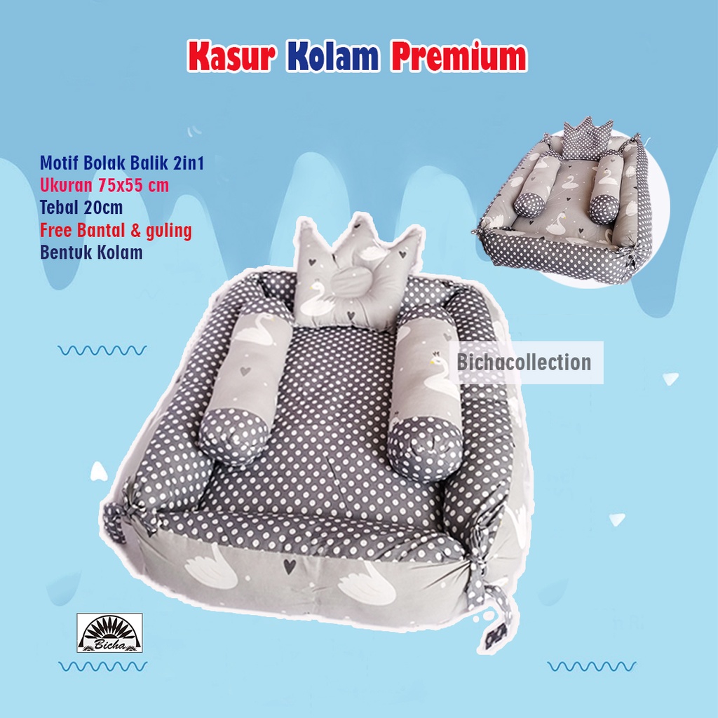 KASUR BAYI TENDA KELAMBU / KASUR BABY KELAMBU SET BANTAL FREE BANTAL PEYANG CROWN + 2 GULING BABY-grey swan