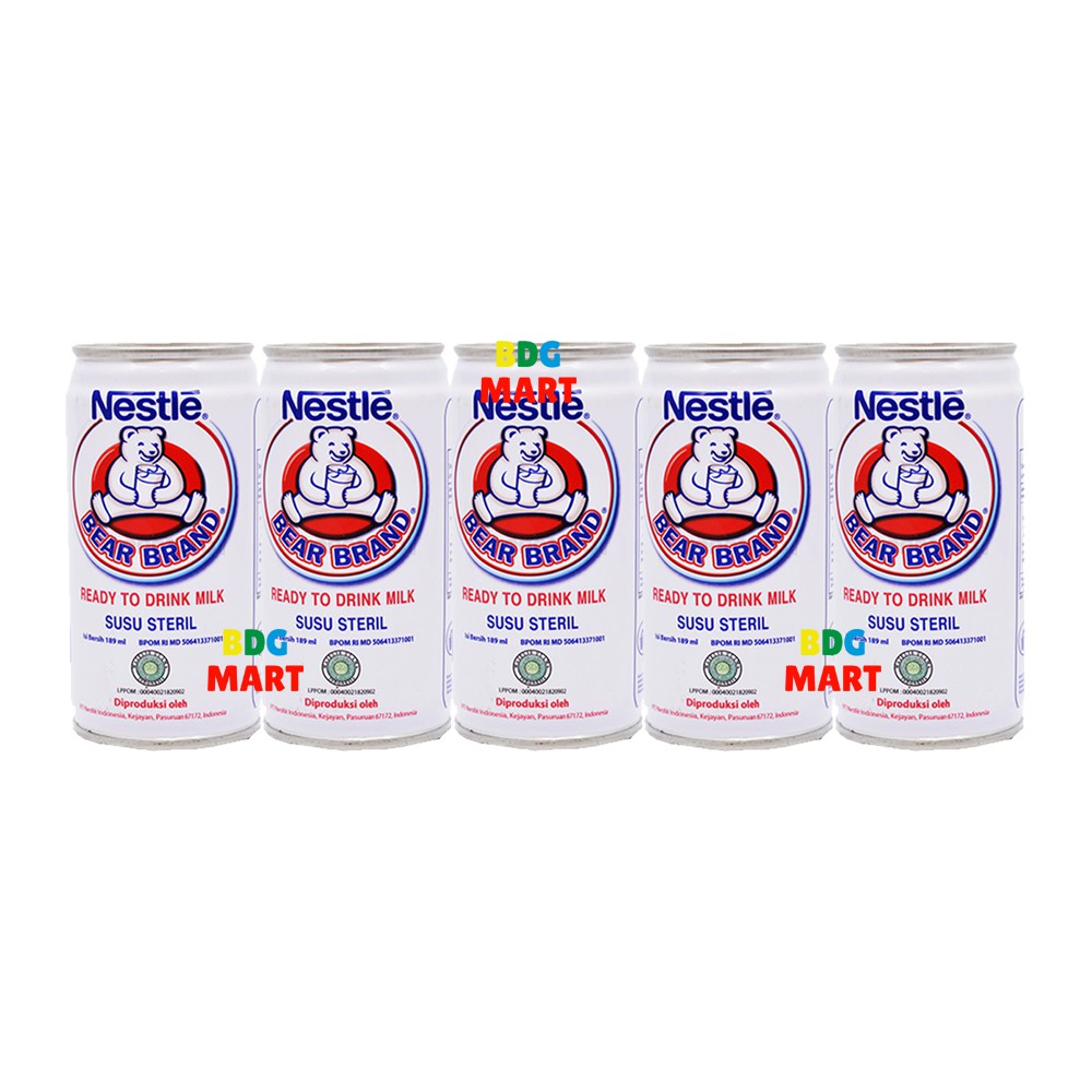 

PAKET 5 PCS Bear Brand Susu Sapi Steril Susu Sapi Gambar Beruang Produk Nestle - 5pcs x 189ml