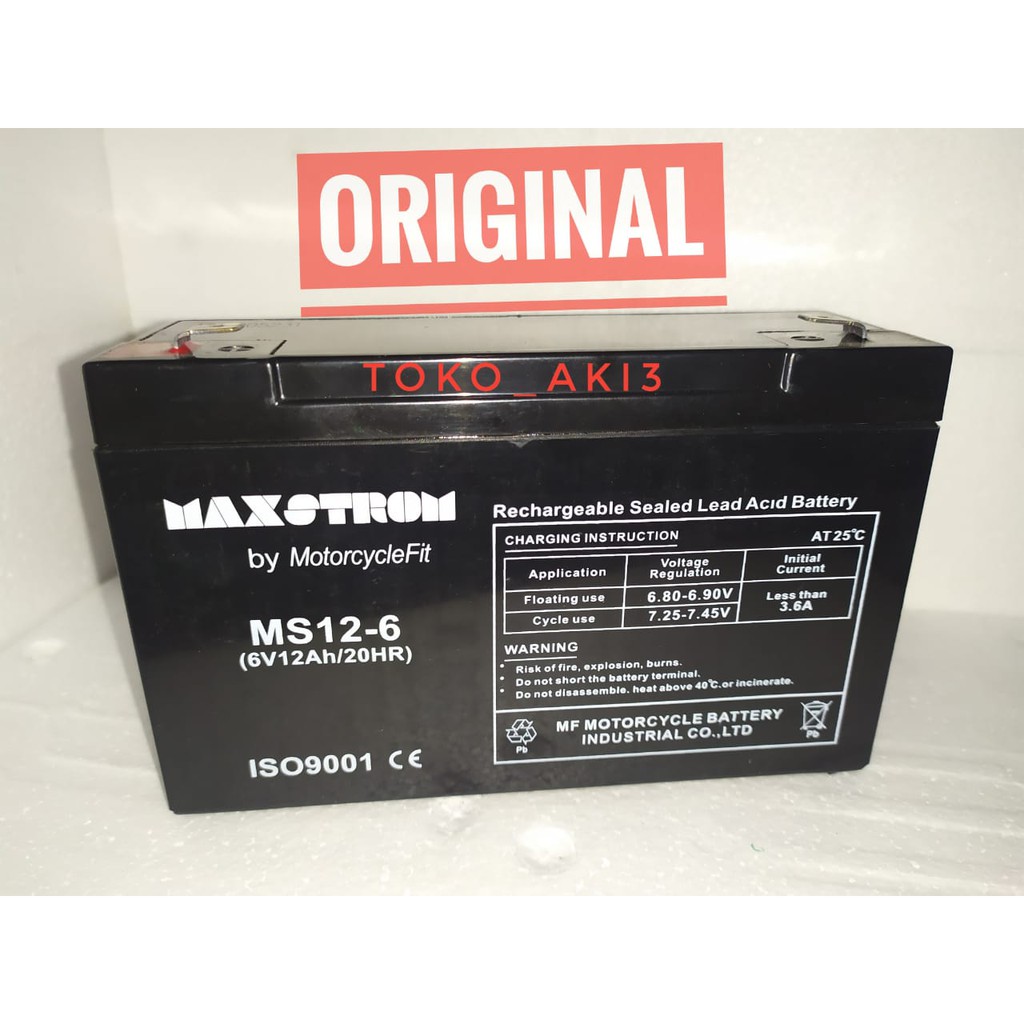 battery motorcyclefit MF maxstrom 6V 12Ah 6volt 12amper aki mobil mainan motor mobilan remote anak