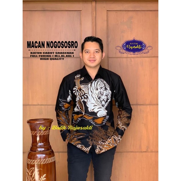 KEMEJA BATIK MACAN PUTIH SOLO NOGO SOSRO NOGOSOSRO HITAM BATIK PRIA SIZE M L XL XXL