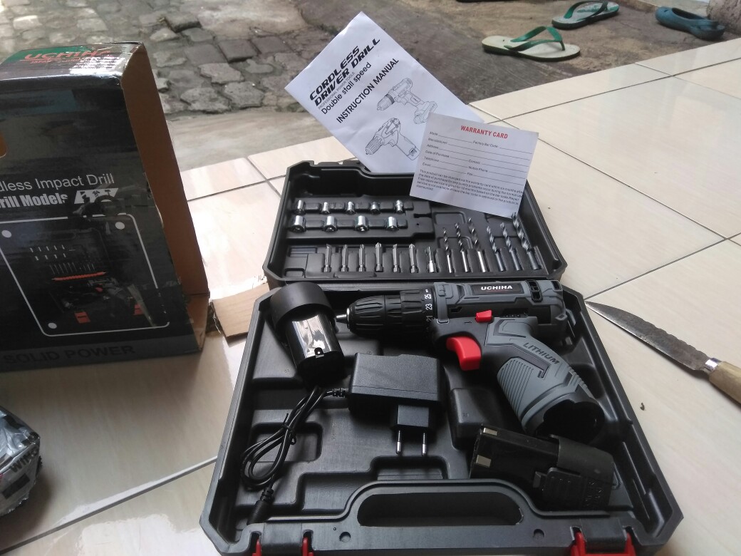 Mesin Bor Baterai Kayu Besi Obeng Elektrik Uchiha Japan Cordless Drill