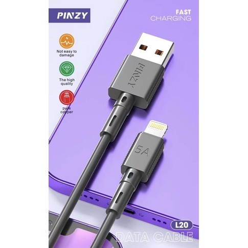 Kabel Data PINZY L20 Type Lightning Fast Charging Panjang 1 Meter - Kabel Fast charging L20